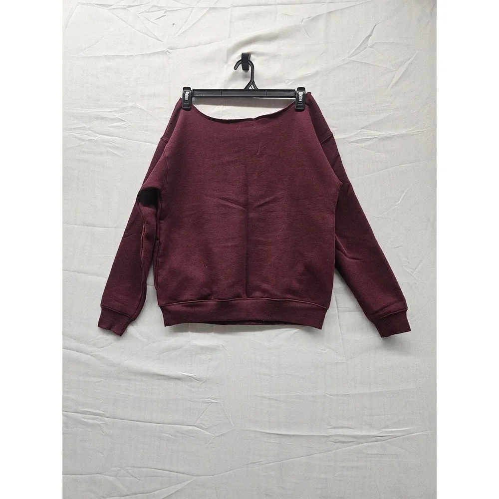 Wild Fable Womens Royal Burgundy Off the Shoulder Fleece Sweatshirt XS 331113866 - Picture 2 of 8